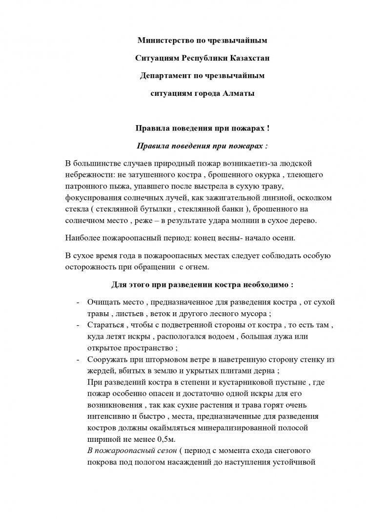 Министерство по чрезвычайным Ситуациям Республики Казахстан Департамент по чрезвычайным  ситуациям города Алматы   Правила поведения при пожарах !